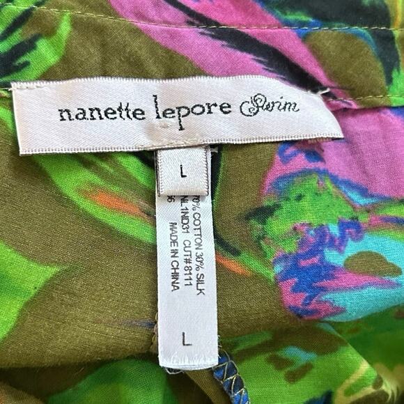 Nanette Lepore Tropical Wide Leg Resort Silk Cover Up Pants Casual Size L - Picture 5 of 7